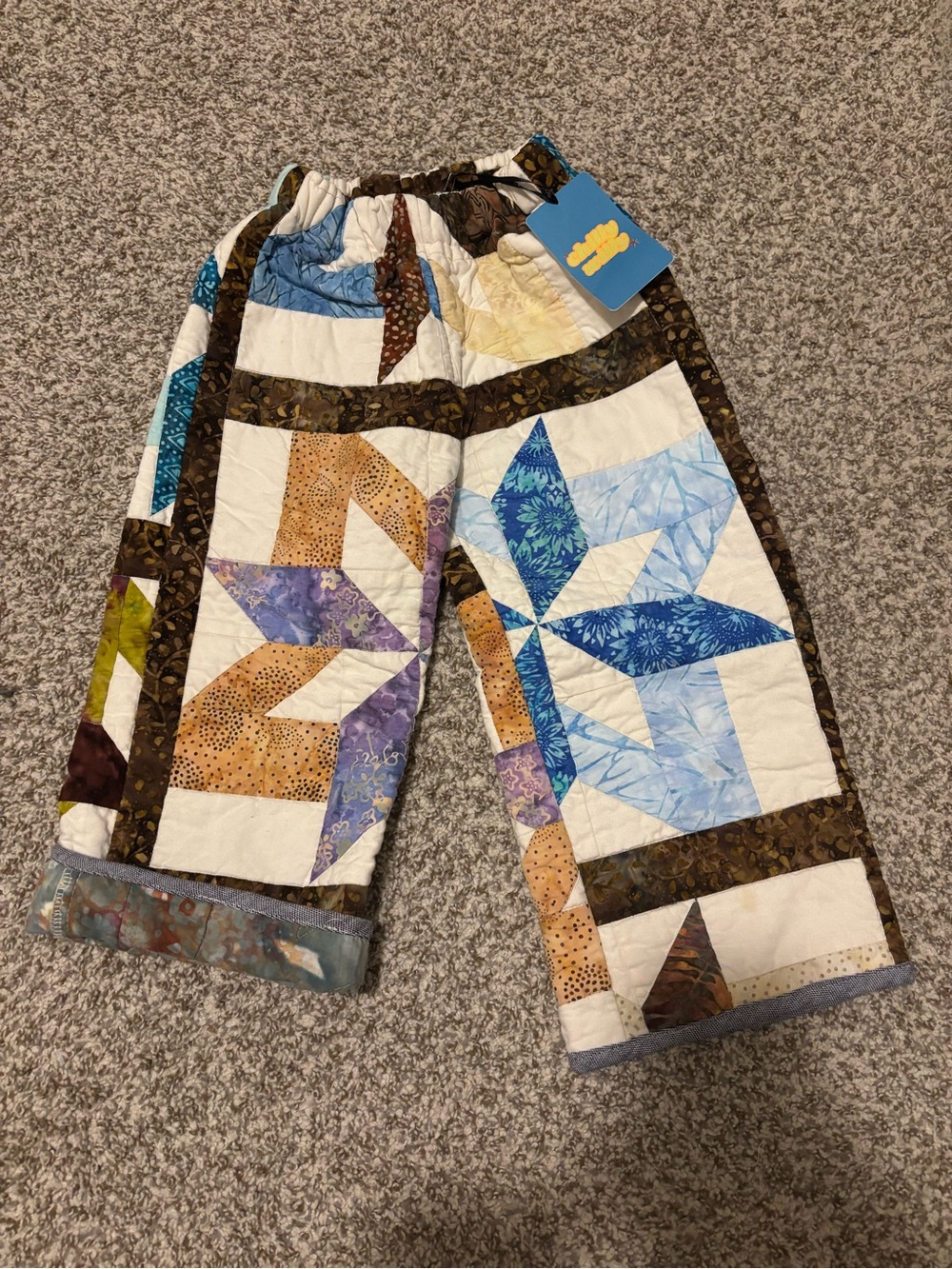 Handmade Patchwork Quilted Kids Pants in Blue, Purple & Brown